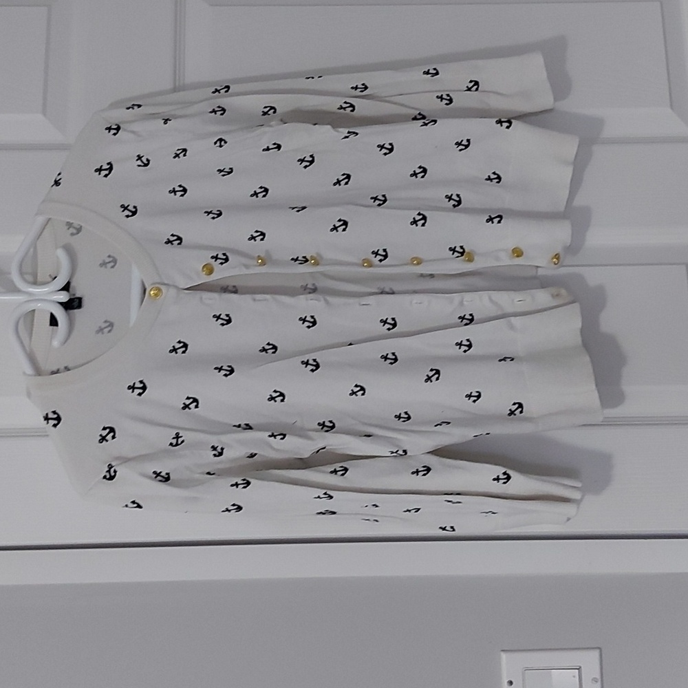 White with black anchors and gold buttons cardigan
